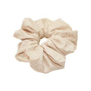 XL Tan & White Cotton Poly Blend Scrunchie